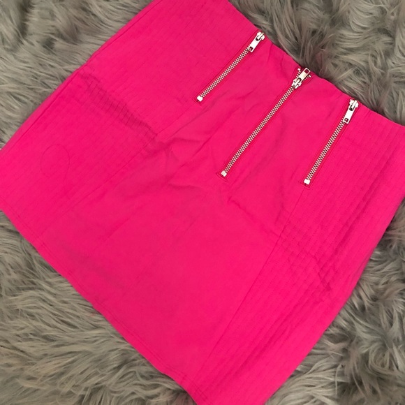 Neon Pink Stretch Mini Skirt with Silver Zippers - Picture 1 of 3